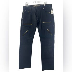 NWT A. Tizano Black Cargo Pants with Gold Zippers